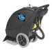A black Powr-Flite carpet extractor with wheels and a logo.