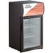 An Avantco black countertop display refrigerator with a glass door.