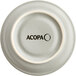 An Acopa grey matte stoneware saucer with the word Acopa in black text.