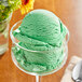 A bowl of green Oringer pistachio ice cream.