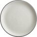 An Acopa grey matte stoneware plate with a black rim.