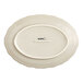 An Acopa Warm Gray porcelain oval platter with a white oval scalloped design.