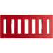 A red rectangular plastic dunnage rack with a slotted top.