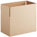 A close-up of a brown corrugated cardboard box with a cut out top.