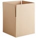 A close-up of a Lavex kraft corrugated cardboard box with a cut out top.