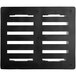 A black rectangular vent cover with white lines on the sides.