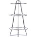 A chrome metal three tiered round bowl stand.