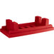 A red plastic MasonWays dunnage rack with slotted top.