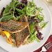 A plate of grilled salmon with McCormick Culinary Lemon 'N Herb seasoning on a salad with a fork.