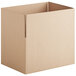 A close-up of a Lavex Kraft corrugated shipping box with a cut out top.