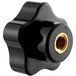 A black knob with a gold nut for an Avantco VB200 series vertical broiler.