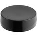 A black circular lid with a foam liner on a white background.