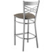Lancaster Table & Seating Clear Coat Finish Cross Back Bar Stool with 2 1/2" Taupe Vinyl Padded Seat Main Thumbnail 4