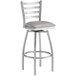 Lancaster Table & Seating Clear Coat Ladder Back Swivel Bar Height Chair with Light Gray Padded Seat Main Thumbnail 3