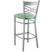 Lancaster Table & Seating Clear Coat Cross Back Bar Height Chair with Seafoam Padded Seat - Preassembled Main Thumbnail 4