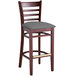 Lancaster Table & Seating Mahogany Finish Wooden Ladder Back Bar Height Chair with Dark Gray Padded Seat Main Thumbnail 3