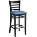 Lancaster Table & Seating Black Finish Wooden Ladder Back Bar Height Chair with Blue Padded Seat Main Thumbnail 3