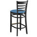 Lancaster Table & Seating Black Finish Wooden Ladder Back Bar Height Chair with Blue Padded Seat Main Thumbnail 4
