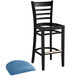 Lancaster Table & Seating Black Finish Wooden Ladder Back Bar Height Chair with Blue Padded Seat Main Thumbnail 5