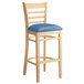 Lancaster Table & Seating Natural Finish Wooden Ladder Back Bar Height Chair with Blue Padded Seat Main Thumbnail 3