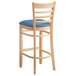 Lancaster Table & Seating Natural Finish Wooden Ladder Back Bar Height Chair with Blue Padded Seat Main Thumbnail 4