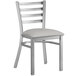 Lancaster Table & Seating Clear Coat Finish Ladder Back Chair with 2 1/2" Light Gray Vinyl Padded Seat Main Thumbnail 3