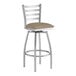 A Lancaster Table & Seating swivel bar stool with a taupe cushion.