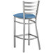 Lancaster Table & Seating Clear Coat Finish Ladder Back Bar Stool with 2 1/2" Blue Vinyl Padded Seat Main Thumbnail 4