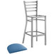 Lancaster Table & Seating Clear Coat Finish Ladder Back Bar Stool with 2 1/2" Blue Vinyl Padded Seat Main Thumbnail 5