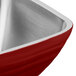 A close up of a Dazzle Red stainless steel square bowl.
