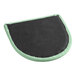 A detached black and seafoam vinyl cushion for a Lancaster Table & Seating cross back chair.