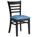 Lancaster Table & Seating Black Finish Wooden Ladder Back Chair with Blue Padded Seat Main Thumbnail 3