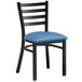 Lancaster Table & Seating Black Finish Ladder Back Chair with 2 1/2" Blue Vinyl Padded Seat Main Thumbnail 3