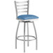 Lancaster Table & Seating Clear Coat Ladder Back Swivel Bar Height Chair with Blue Padded Seat Main Thumbnail 3