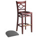 Lancaster Table & Seating Mahogany Finish Wooden Diamond Back Bar Height Chair with Dark Gray Padded Seat Main Thumbnail 5