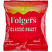 A red Folgers Classic Roast coffee packet with white text.