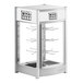 A white and silver ServIt countertop pizza warmer with customizable panels and a rotating rack.