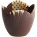 A medium chocolate tulip cup with a brown and white marbled pattern.