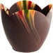 A Mona Lisa chocolate tulip cup with a multicolored marbled design.