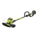 A green and black Sun Joe cordless string trimmer with battery and charger.