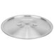 A silver stainless steel Vollrath Arkadia lid with a metal handle.