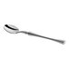 An Acopa stainless steel demitasse spoon with a long metal handle.