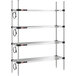 A silver Metro Super Erecta 4-shelf heated stainless steel takeout station with black cords.