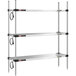 A Metro Super Erecta heated stainless steel 3-shelf takeout station with chrome posts.
