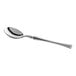 An Acopa stainless steel bouillon spoon with a long handle.