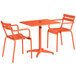 An orange table and two chairs set.