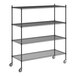 A Regency black wire shelving starter kit with casters.