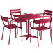 A Lancaster Table & Seating sangria outdoor table with 4 red chairs.