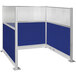 A royal blue Versare cubicle with white window and electric channel.