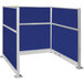A royal blue and silver Versare Hush Panel U-shaped cubicle.